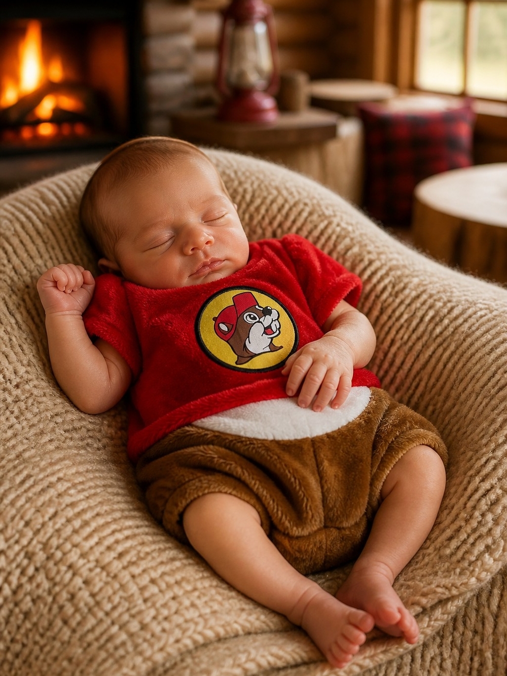 Buc-ee's Baby 3M Beaver Halloween Costume Plush Romper Red Brown Texas Outfit
